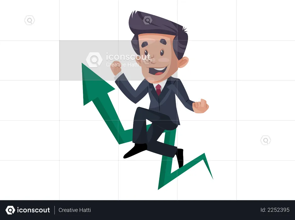 Indian businessman is sitting on a growth arrow  Illustration