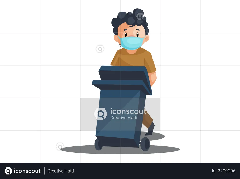 Indian cleaner pushing dustbin  Illustration