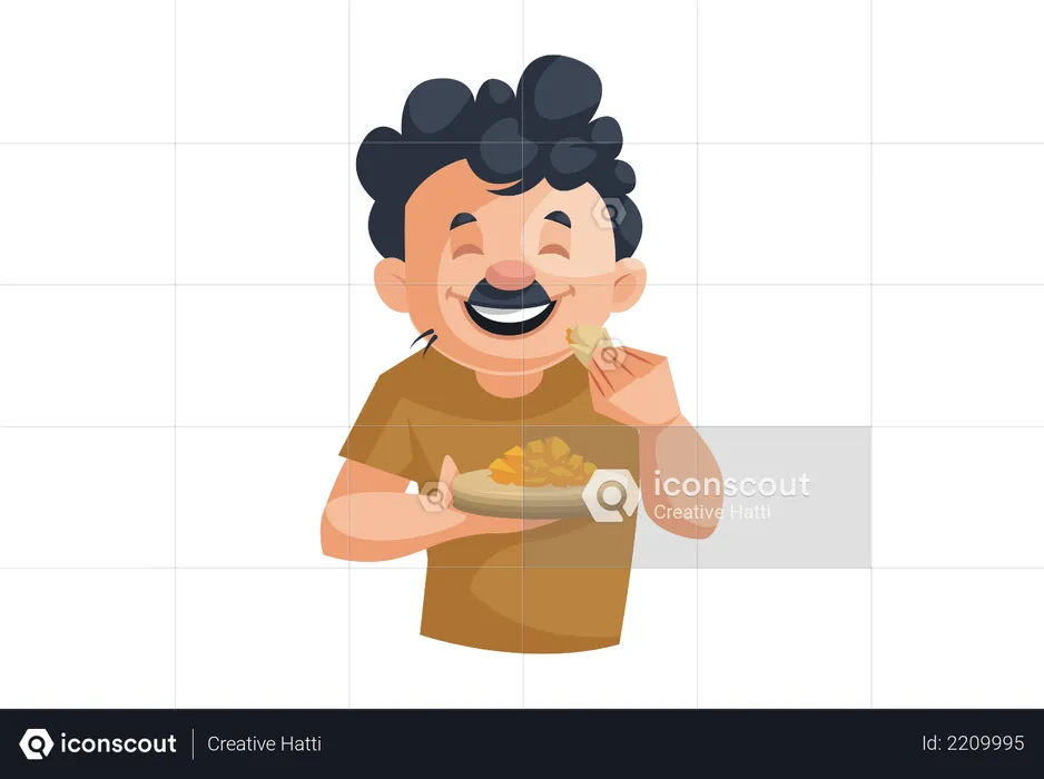 Indian cleaning man eating food  Illustration