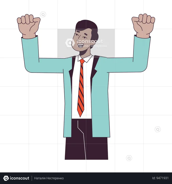 Indian corporate employee raising hands up  Illustration