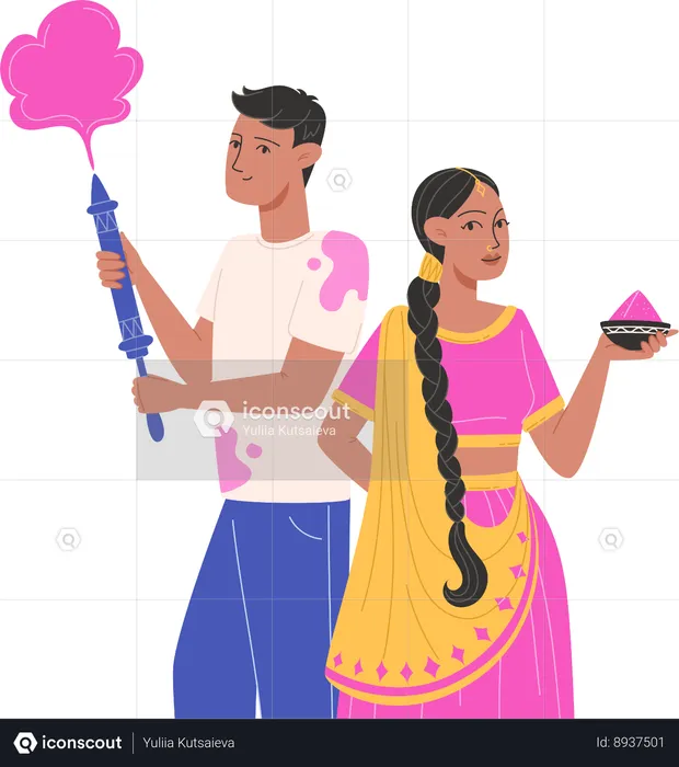 Indian couple enjoying holi festival  Illustration