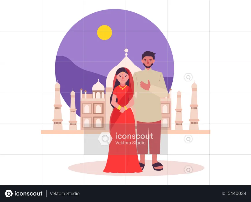 Indian couple in traditional clothes  Illustration