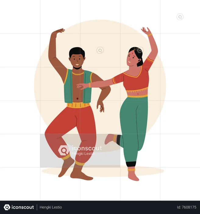 Indian couple performing traditional dance  Illustration