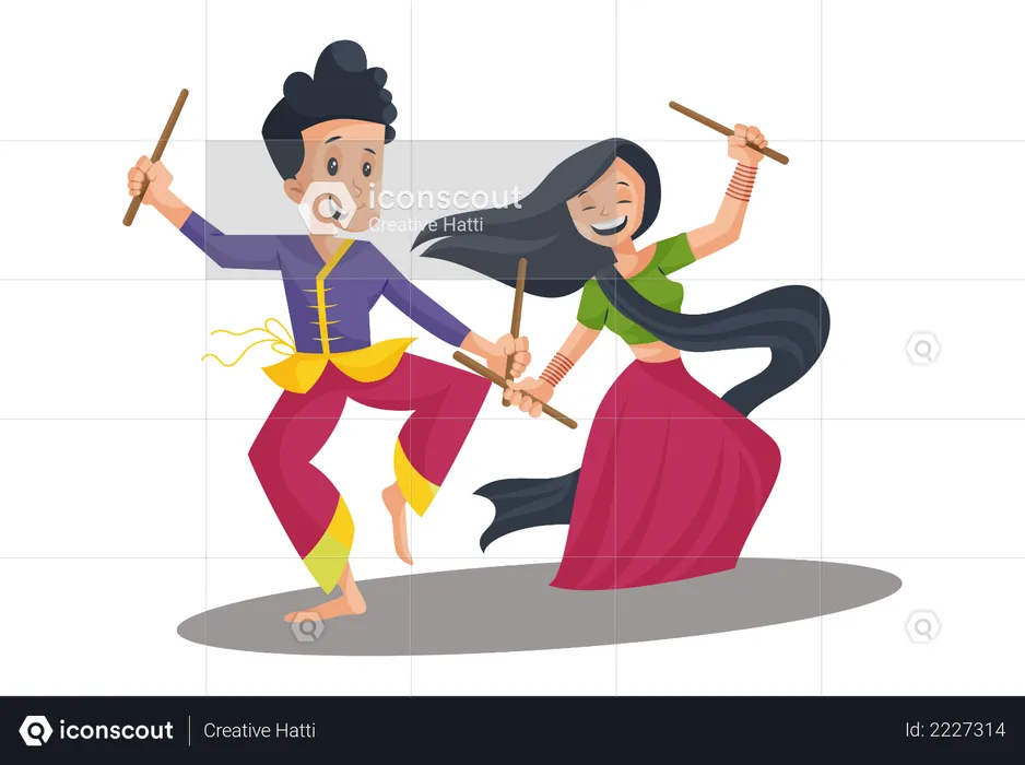Indian Couple Playing Garba  Illustration