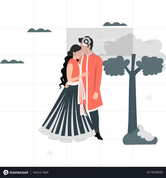 Indian couple posing lovingly outdoors  Illustration