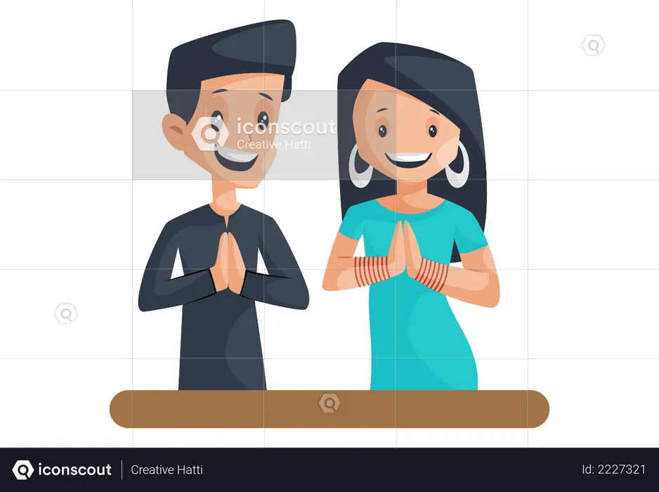Indian Couple Praying in Navratri  Illustration