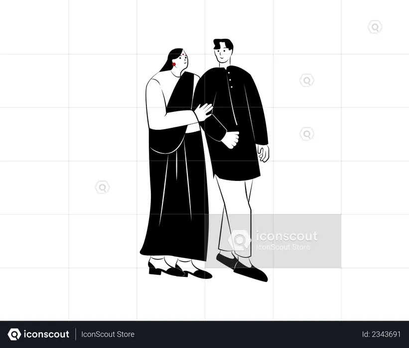 Indian couple walking  Illustration