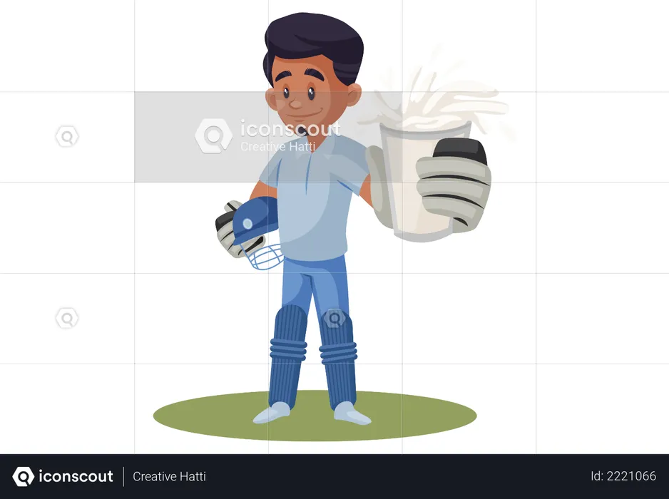 Indian Cricket Player holding Milk glass for advertisement  Illustration