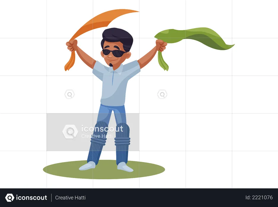 Indian cricket player holding orange and green cloth  Illustration