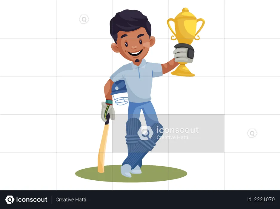 Indian Cricket Player holding Winning Trophy  Illustration