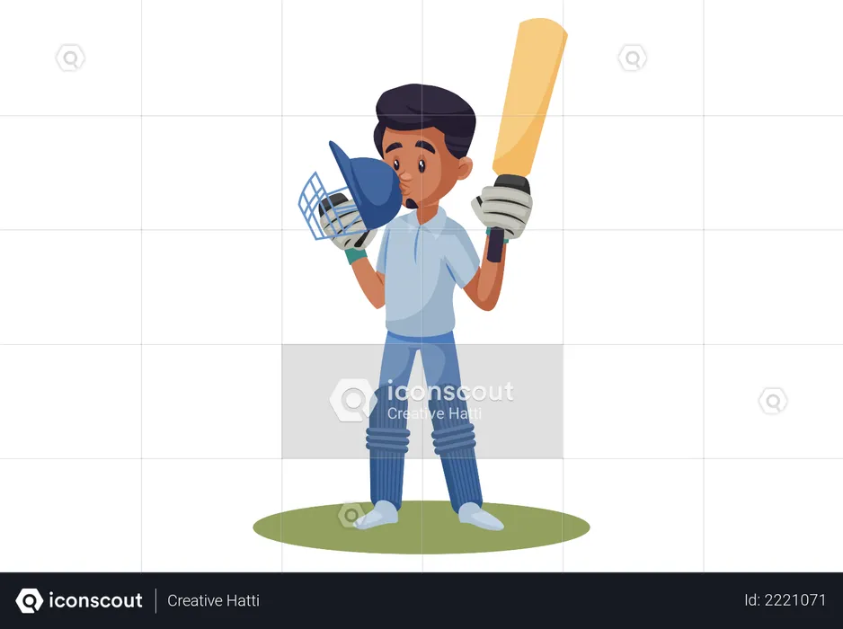 Indian Cricket Player kissing his helmet after completing the century  Illustration