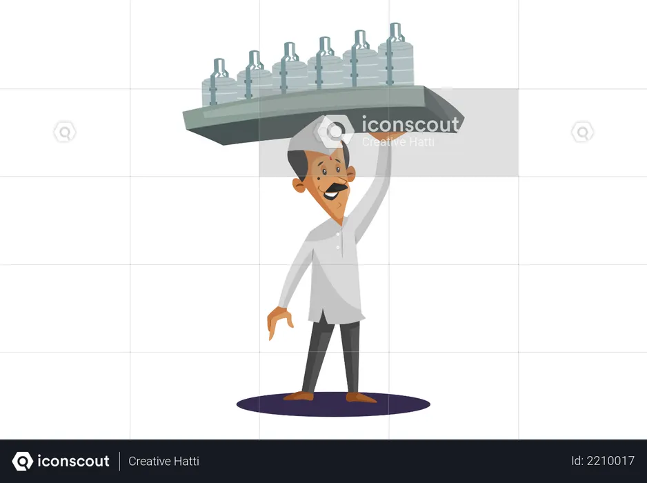 Indian Dabbawala holding food tiffins tray on  hand for delivery  Illustration