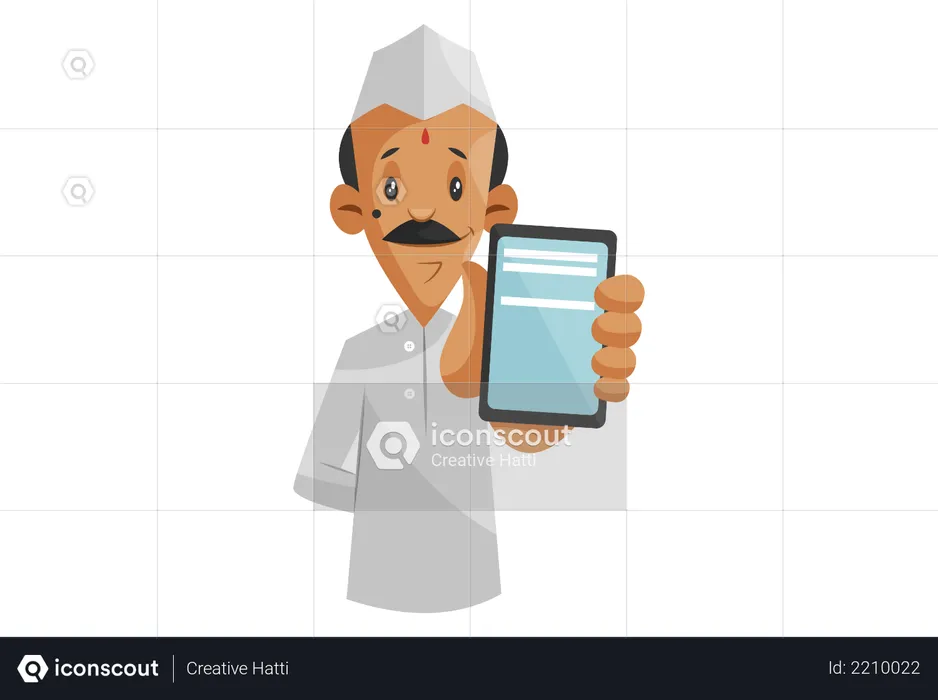 Indian Dabbawala showing mobile application of food tiffin service  Illustration