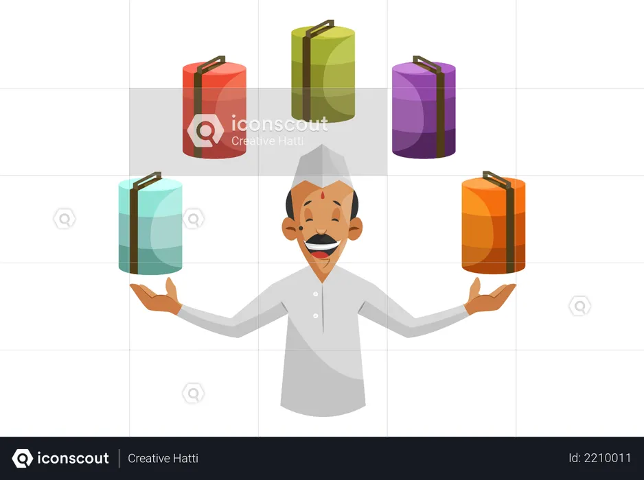 Indian Dabbawala with multi tiffin as tiffin service  Illustration