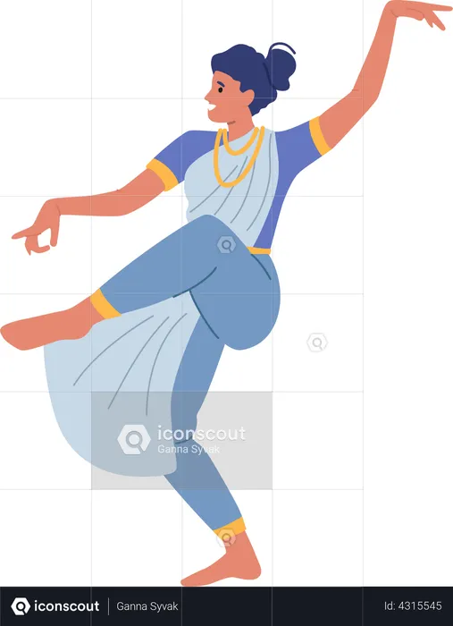 Indian Dancer Woman Performing Traditional Dance of Asian Culture  Illustration