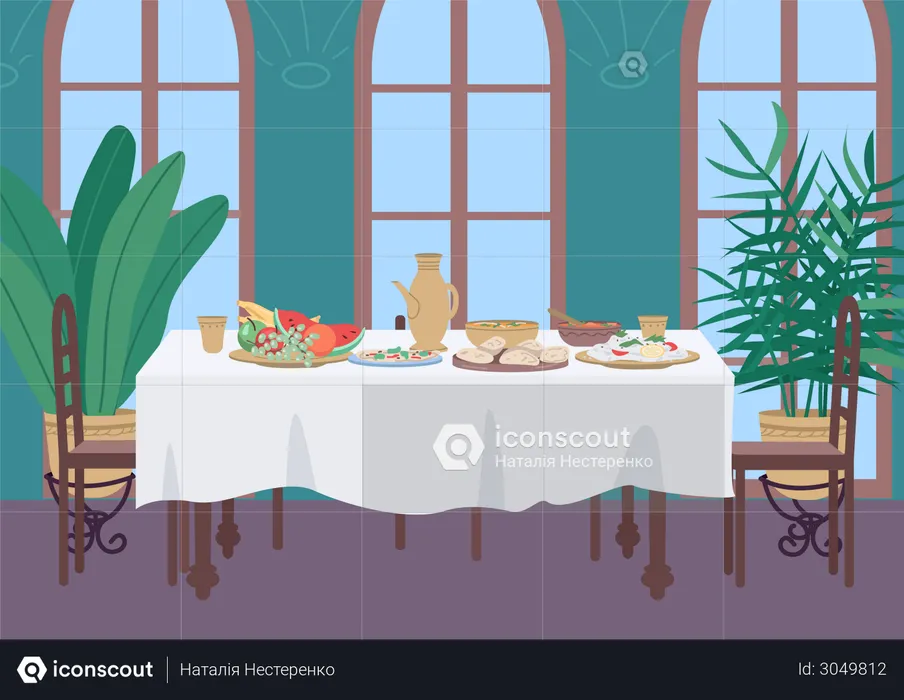 Indian dinner at home  Illustration