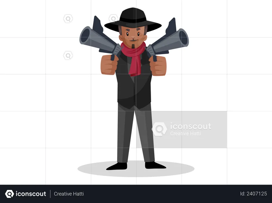 Indian dong holding guns in his hand  Illustration