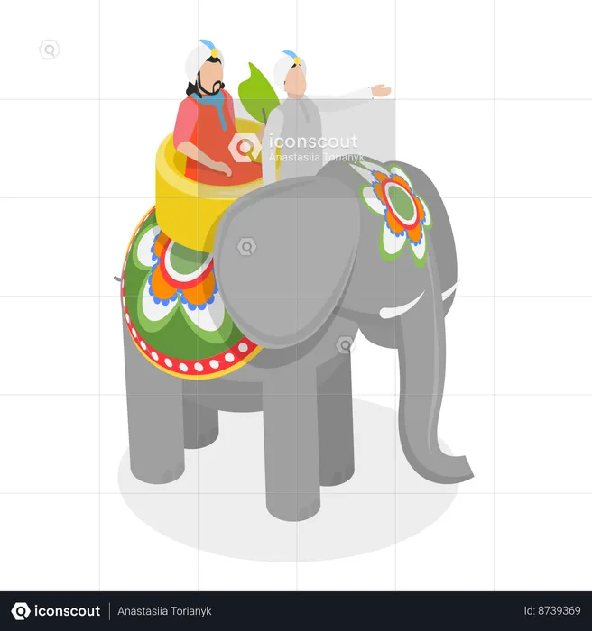 Indian Elephant with Maharaja, India Culture and Traditions  Illustration