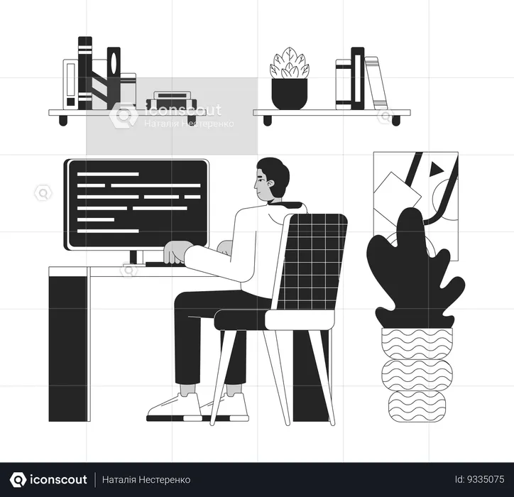 Indian employee working at home office  Illustration