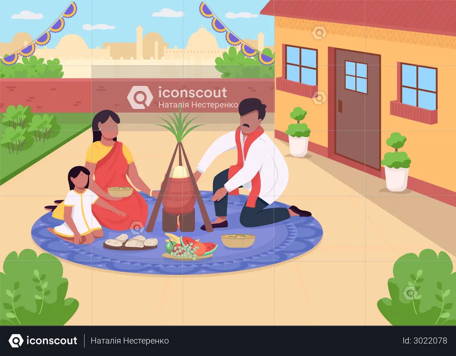 Best Premium Indian family celebrating festival Illustration download in  PNG & Vector format