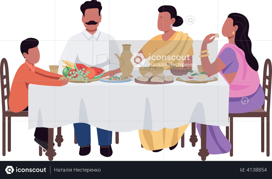 Indian Family dining together  Illustration
