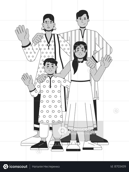 Indian family wearing traditional clothing  Illustration