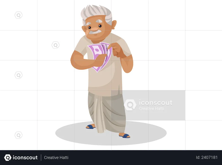 Indian farmer counting rupees  Illustration