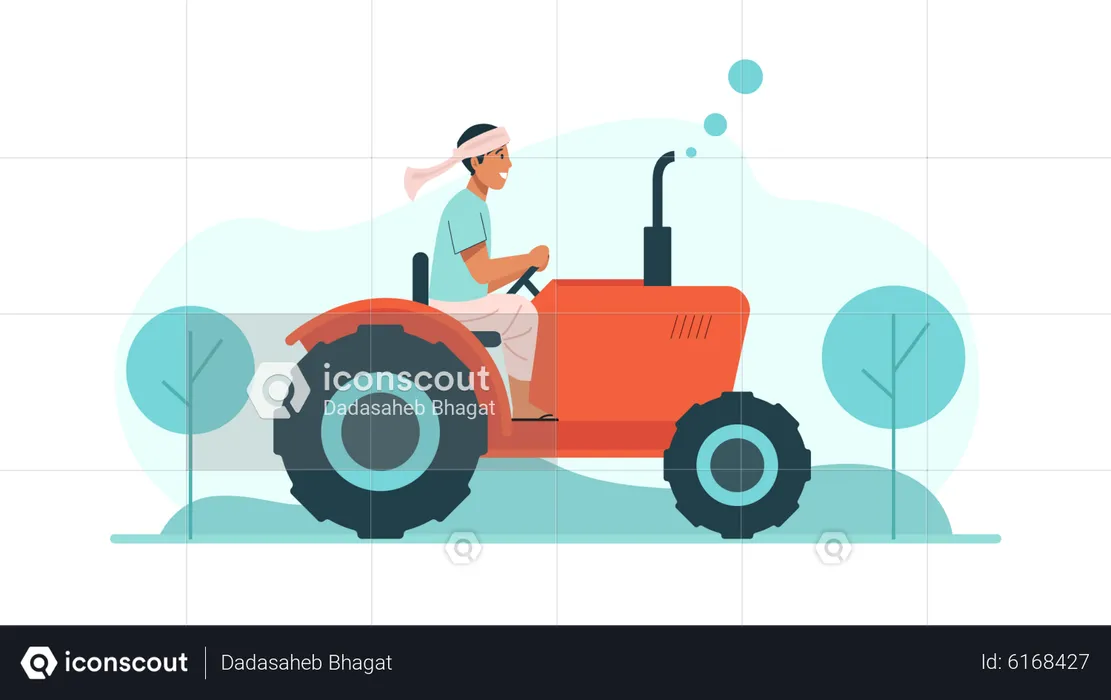 Indian farmer driving tractor  Illustration