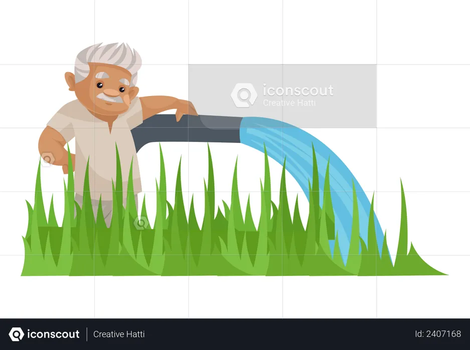 Indian farmer pouring water to crop  Illustration