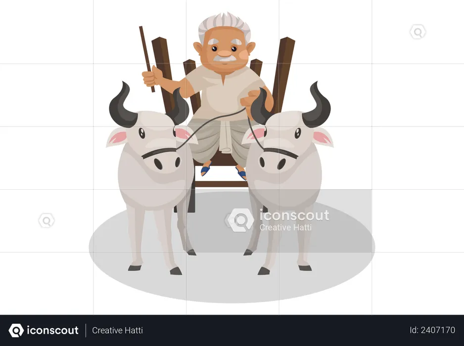 Best Premium Indian farmer riding bullock cart Illustration download in PNG  & Vector format