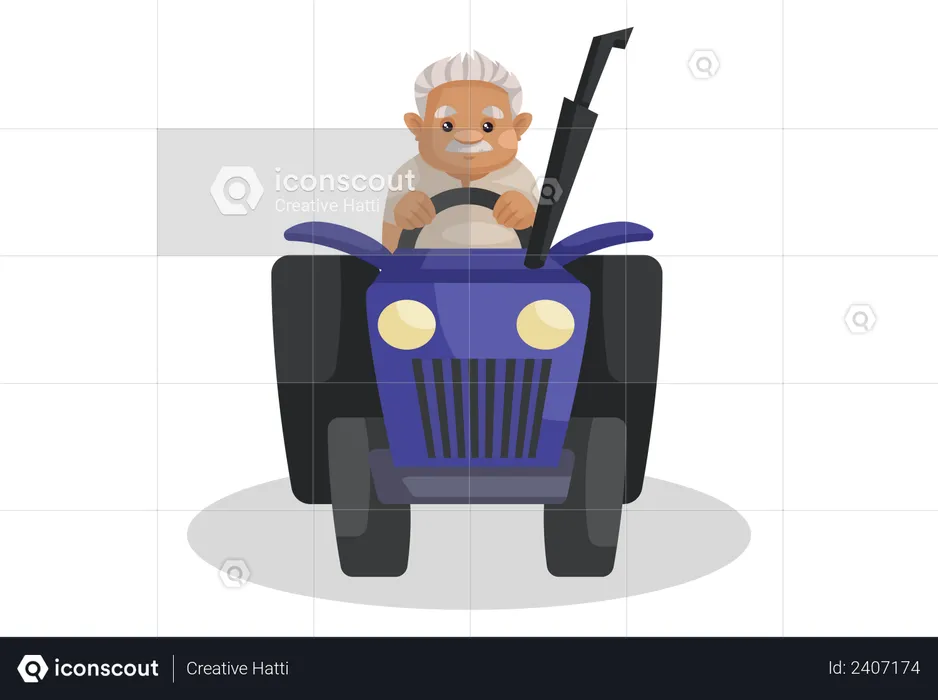 Indian farmer riding tractor  Illustration