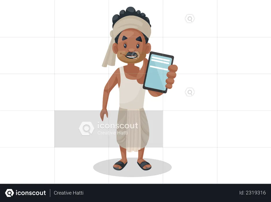 Indian farmer showing mobile  Illustration