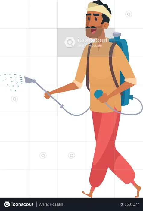 Indian Farmer spraying pesticides using pump  Illustration