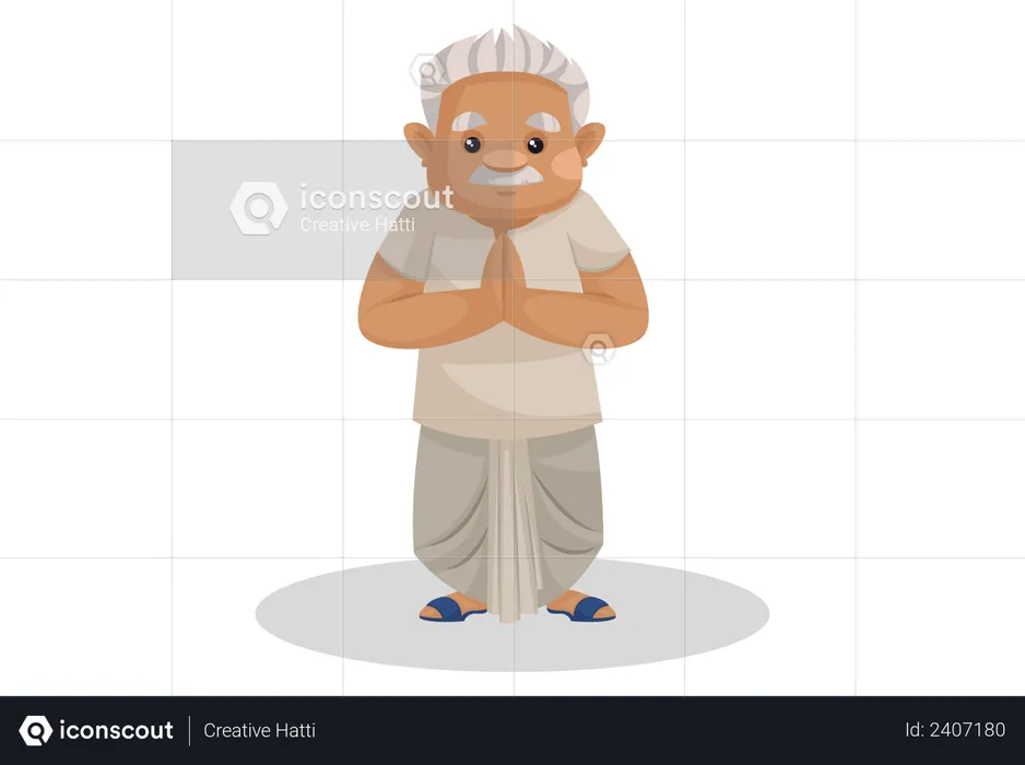 Indian farmer standing in welcome pose  Illustration