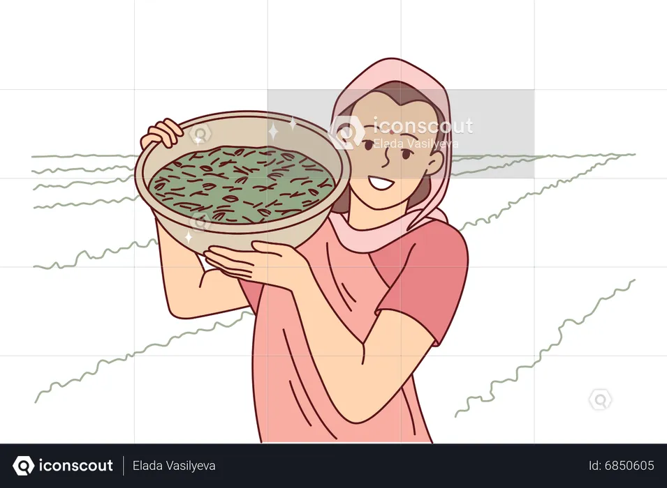 Indian farmer with seed basket  Illustration