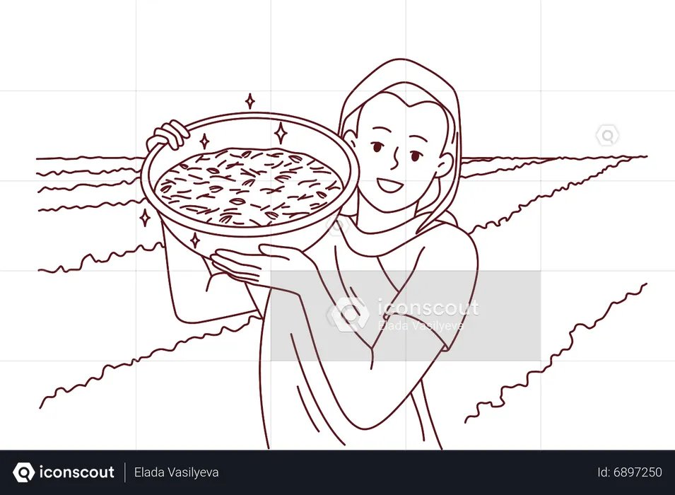 Indian farmer with seed basket  Illustration