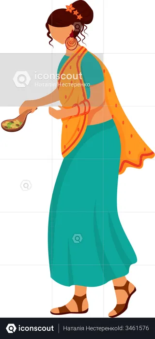 Indian female holding spices spoon  Illustration