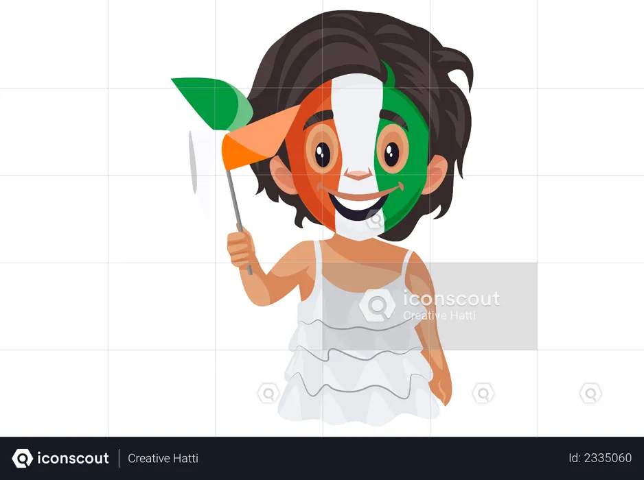 Indian girl is happy and holding paper fan in hand  Illustration