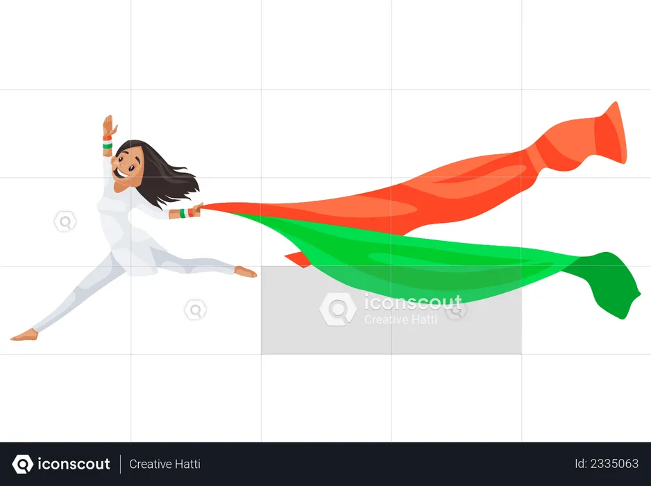 Indian girl is jumping with their scarf  Illustration