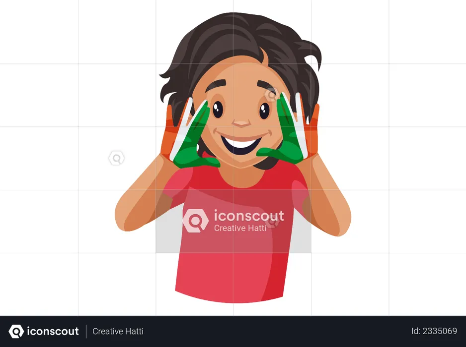 Indian girl is smiling and showing colored hands  Illustration
