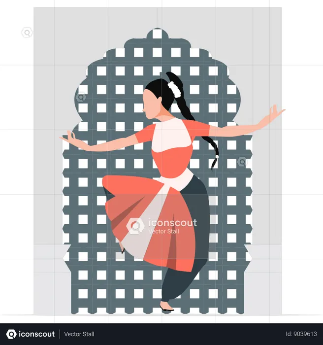 Indian girl performing Kathak dancing  Illustration