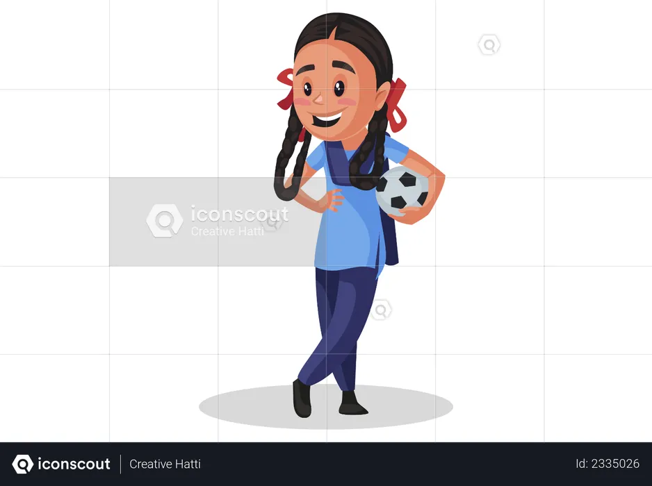 Indian girl student holding football  Illustration
