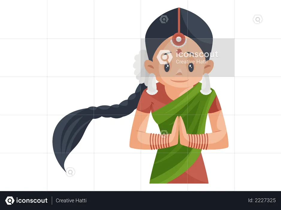 Indian Girl wearing Traditional clothes doing Namaste  Illustration
