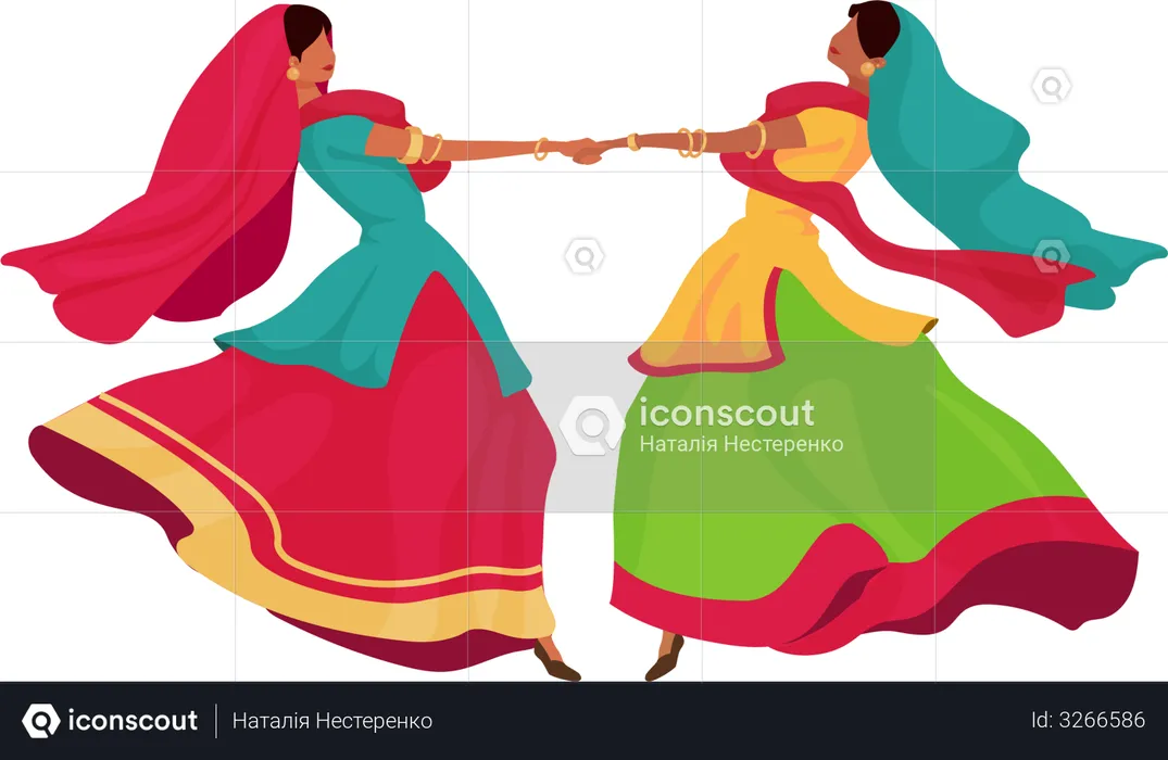 Indian girls in sari  Illustration