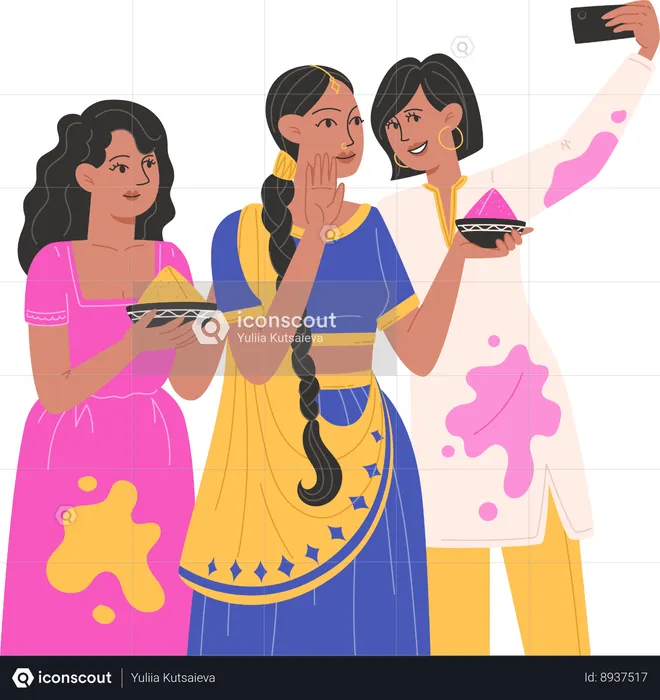 Indian girls taking mobile selfie  Illustration