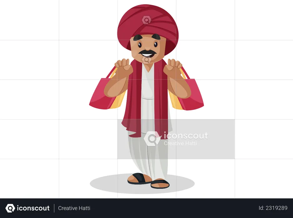 Indian gujarati man holding shopping bags in his hands  Illustration