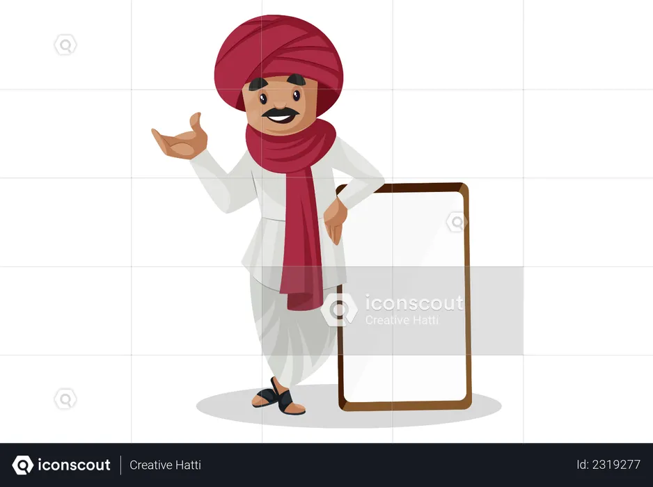 Indian Gujarati man is standing with an empty board  Illustration
