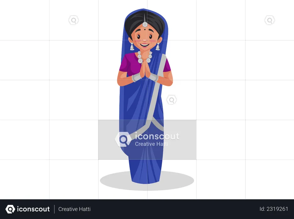 Indian gujarati woman standing in welcome pose  Illustration