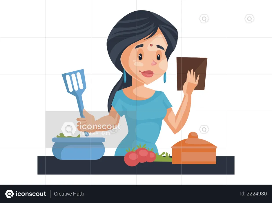 Indian House Wife cooking in kitchen  Illustration