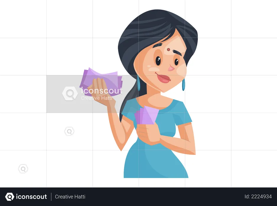 Indian House Wife counting Money  Illustration